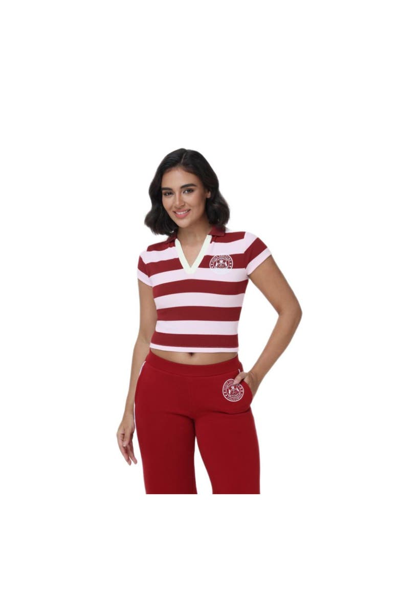 Cropped Striped Polo Knit Top, Main, color, RED DAHLIA/SOFT GLOW COMBO