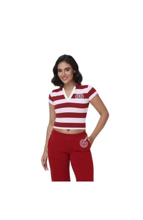 Cropped Striped Polo Knit Top
