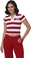 Juicy Couture Cropped Striped Polo Knit Top