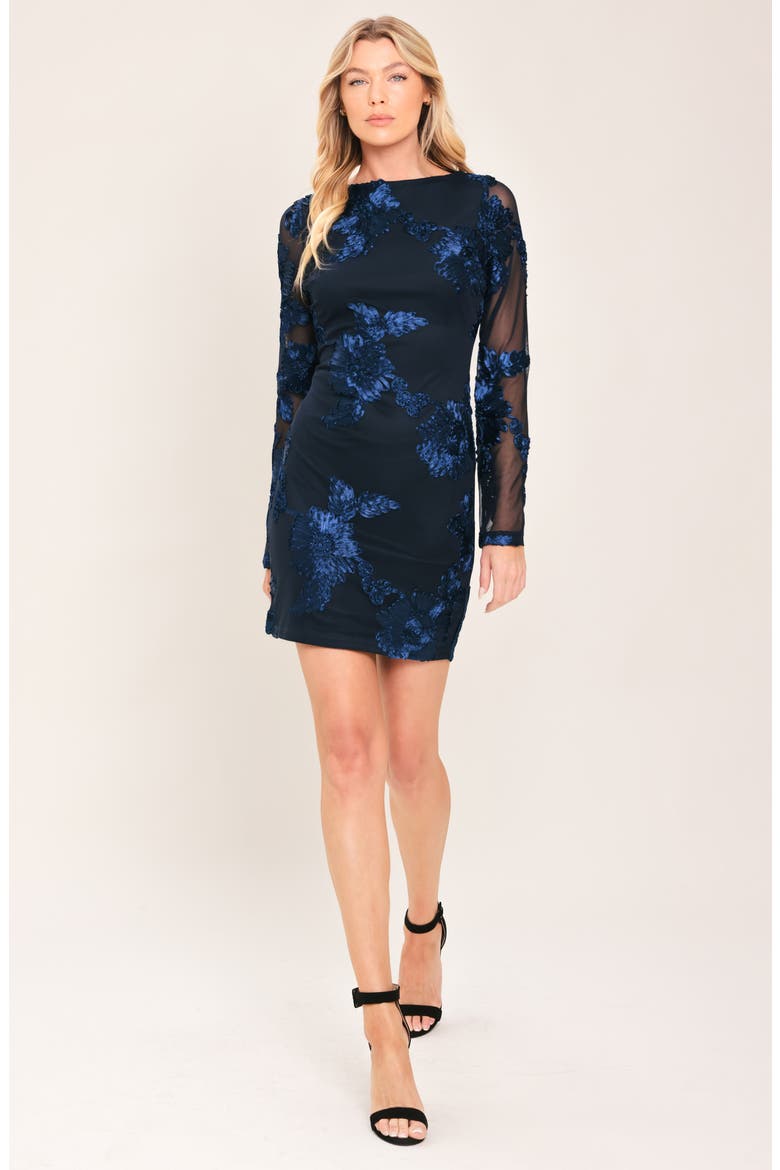 Textured Mesh Long Sleeve Minidress, Alternate, color, NAVY