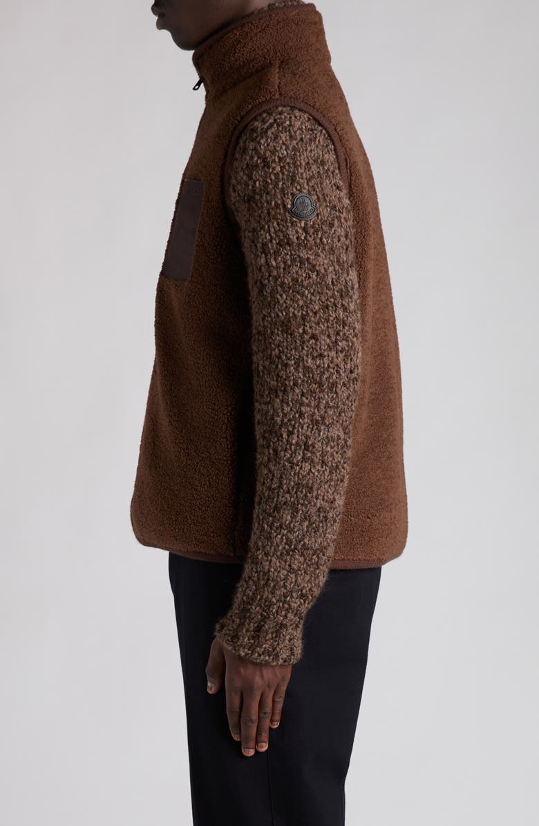 Moncler Leather Pocket Fleece Vest, Alternate, color, Dark Chocolate