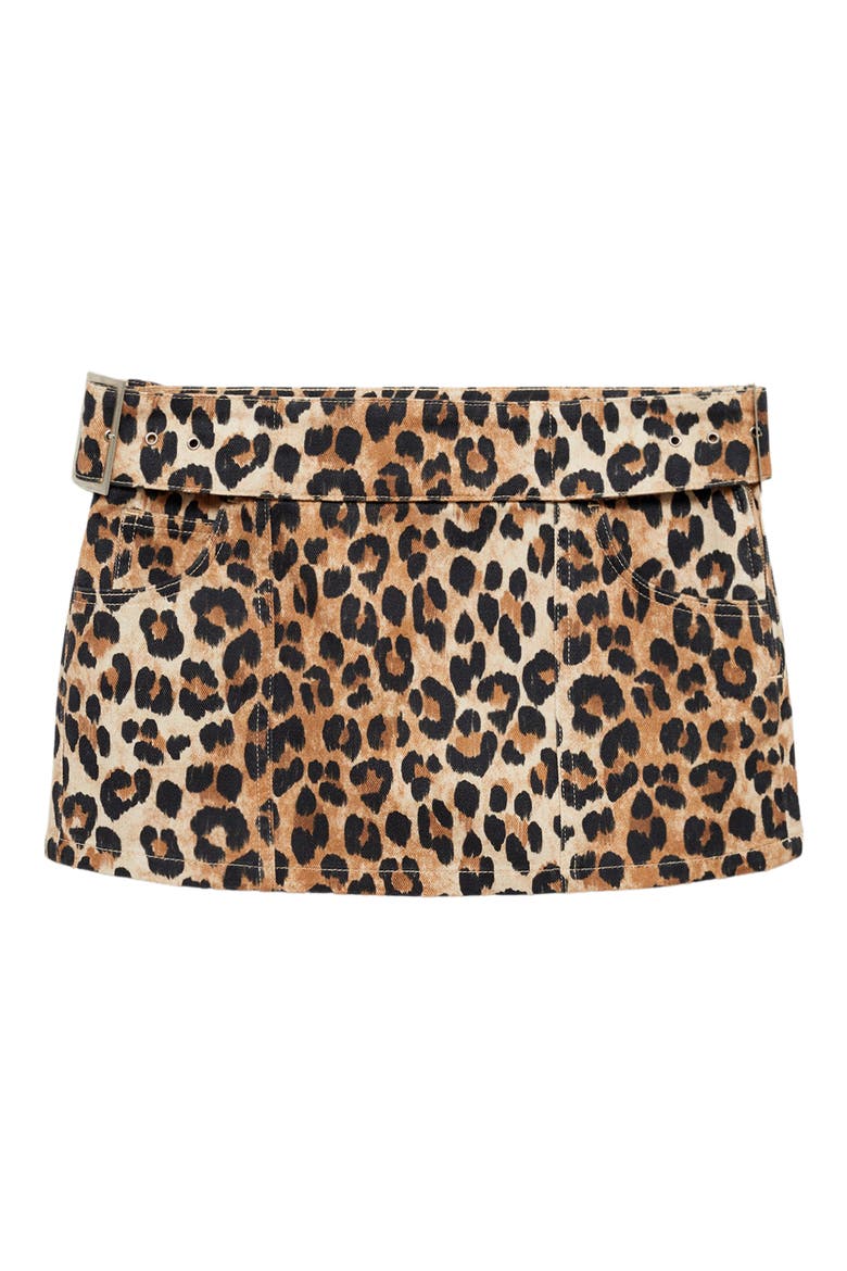 Leopard Print Denim Miniskirt, Alternate, color, BEIGE