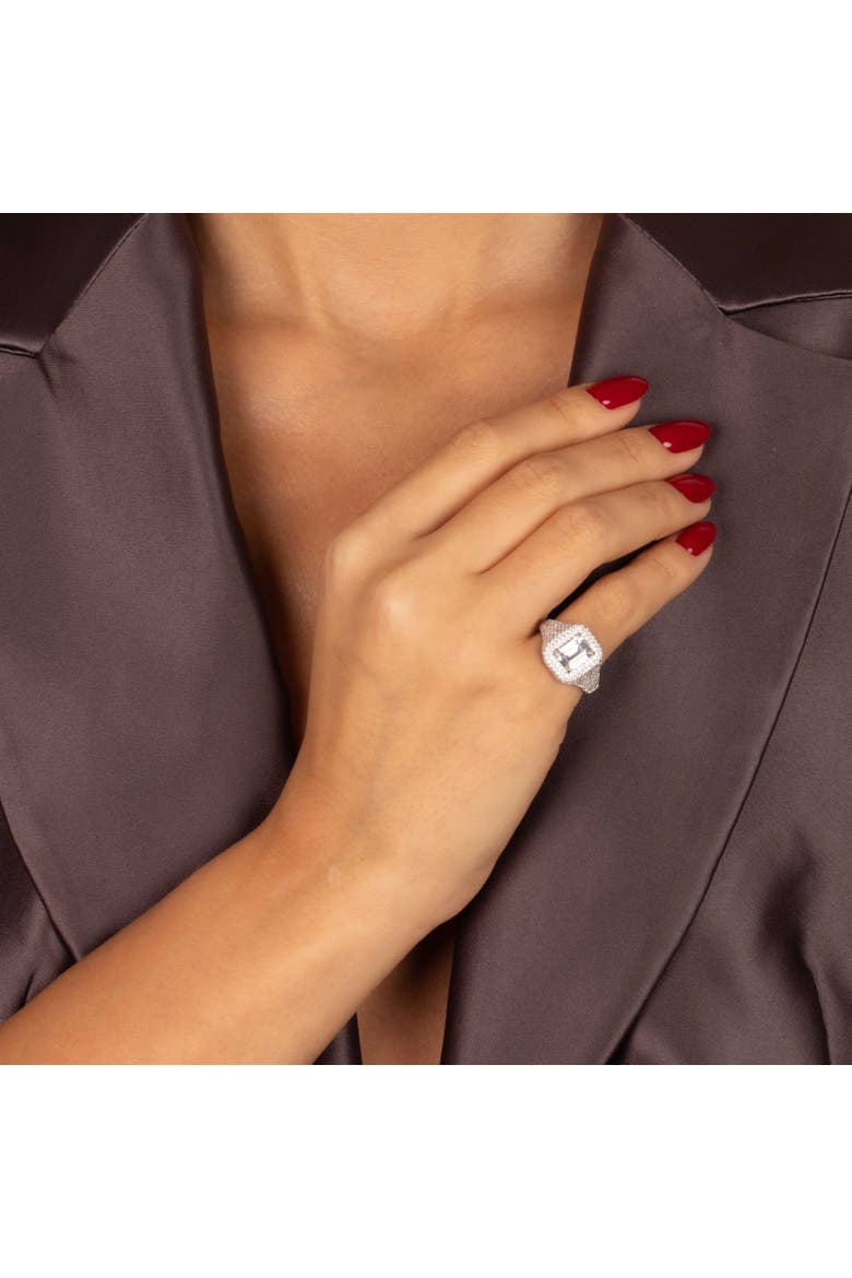 CZ Emerald-Cut Pavé Dome Pinky Ring, Alternate, color, Silver