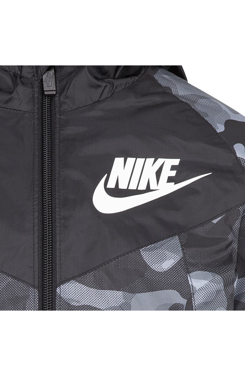 Nike Kids' Camo Print Fleece Lined Windbreaker, Alternate, color, Black Print