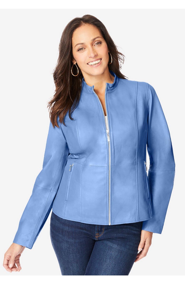 Jessica London Zip Front Leather Jacket, Alternate, color, Black