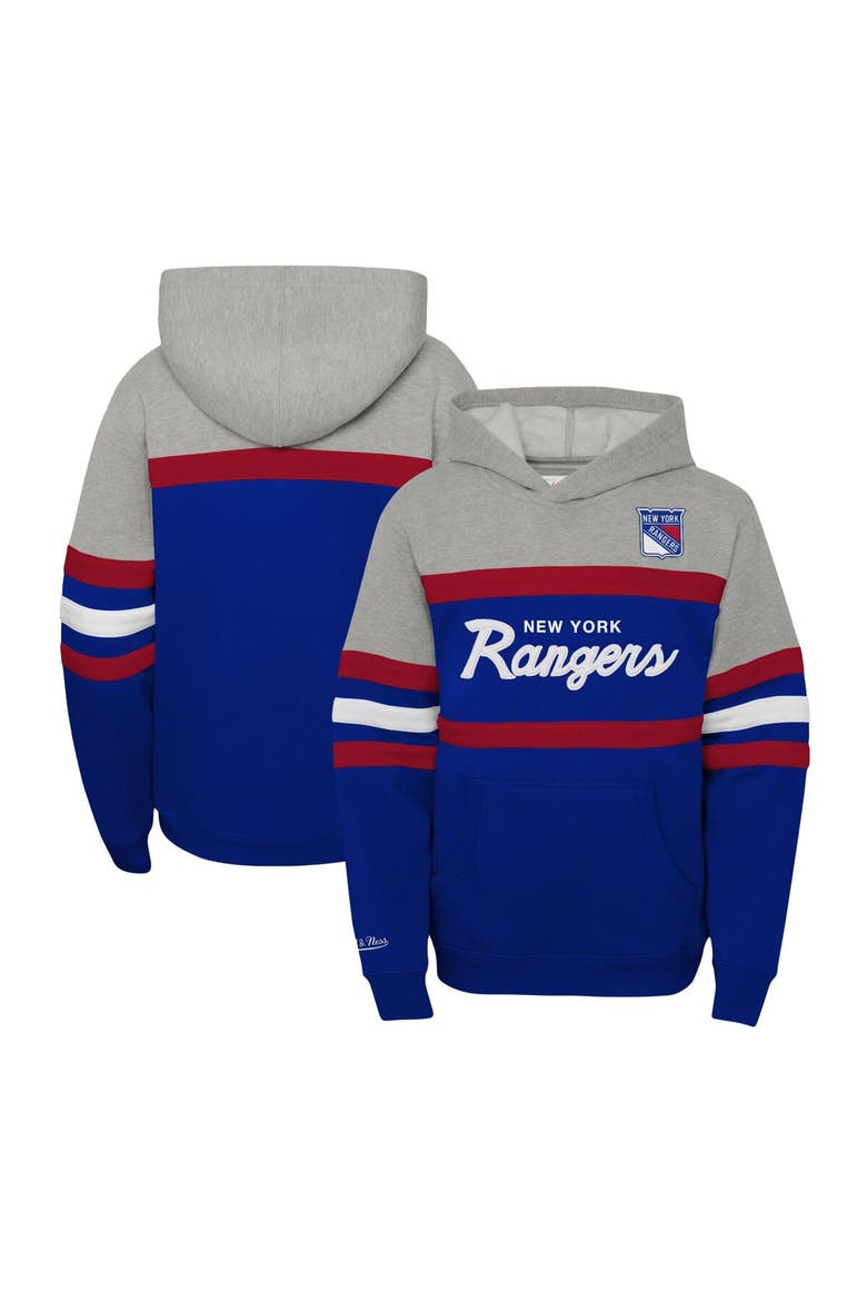 Youth Mitchell & Ness Blue New York Rangers Head Coach Pullover Hoodie, Main, color, Blue
