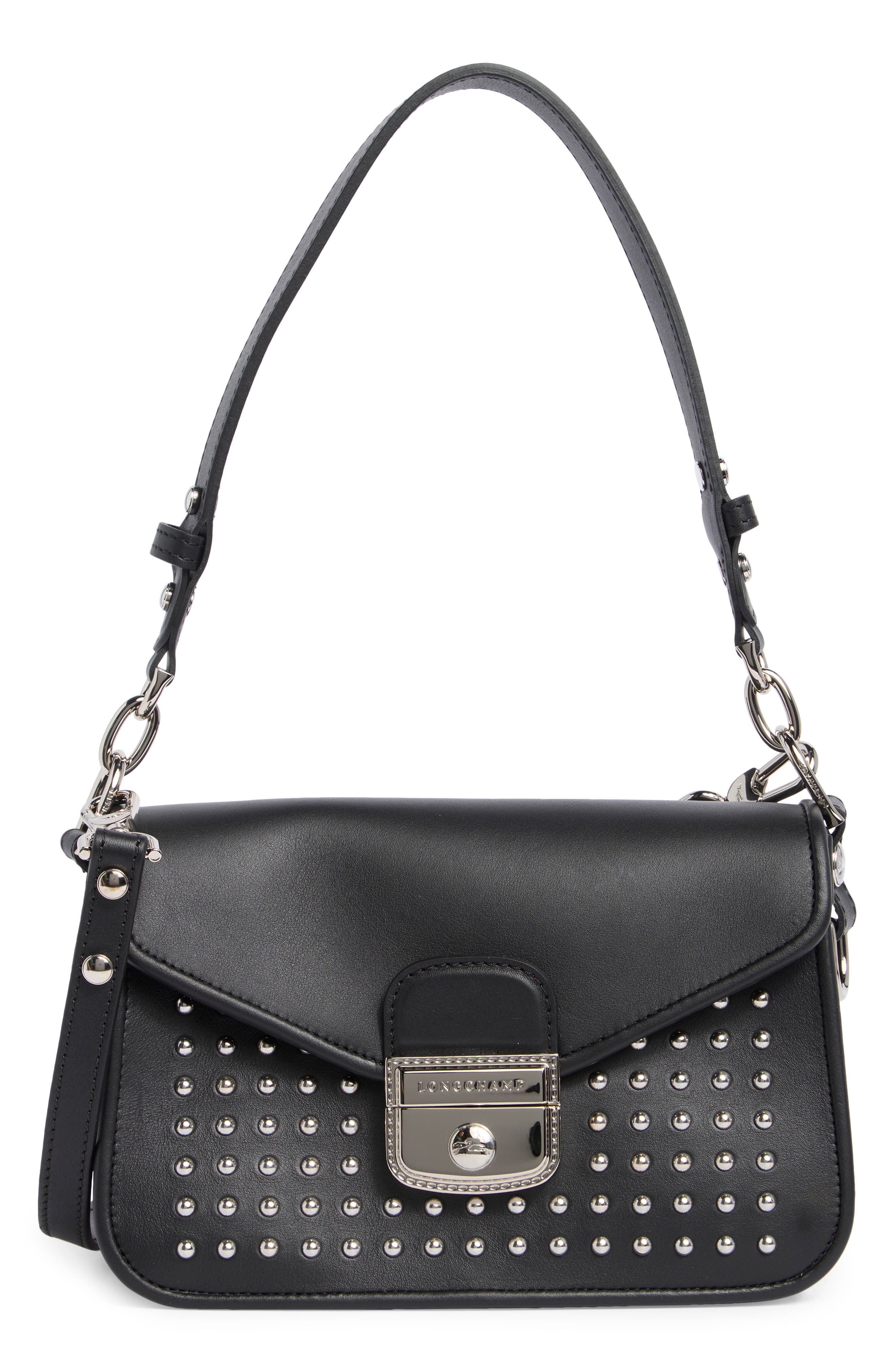 Longchamp Mademoiselle Calfskin Leather Crossbody Bag, Main, color, Black