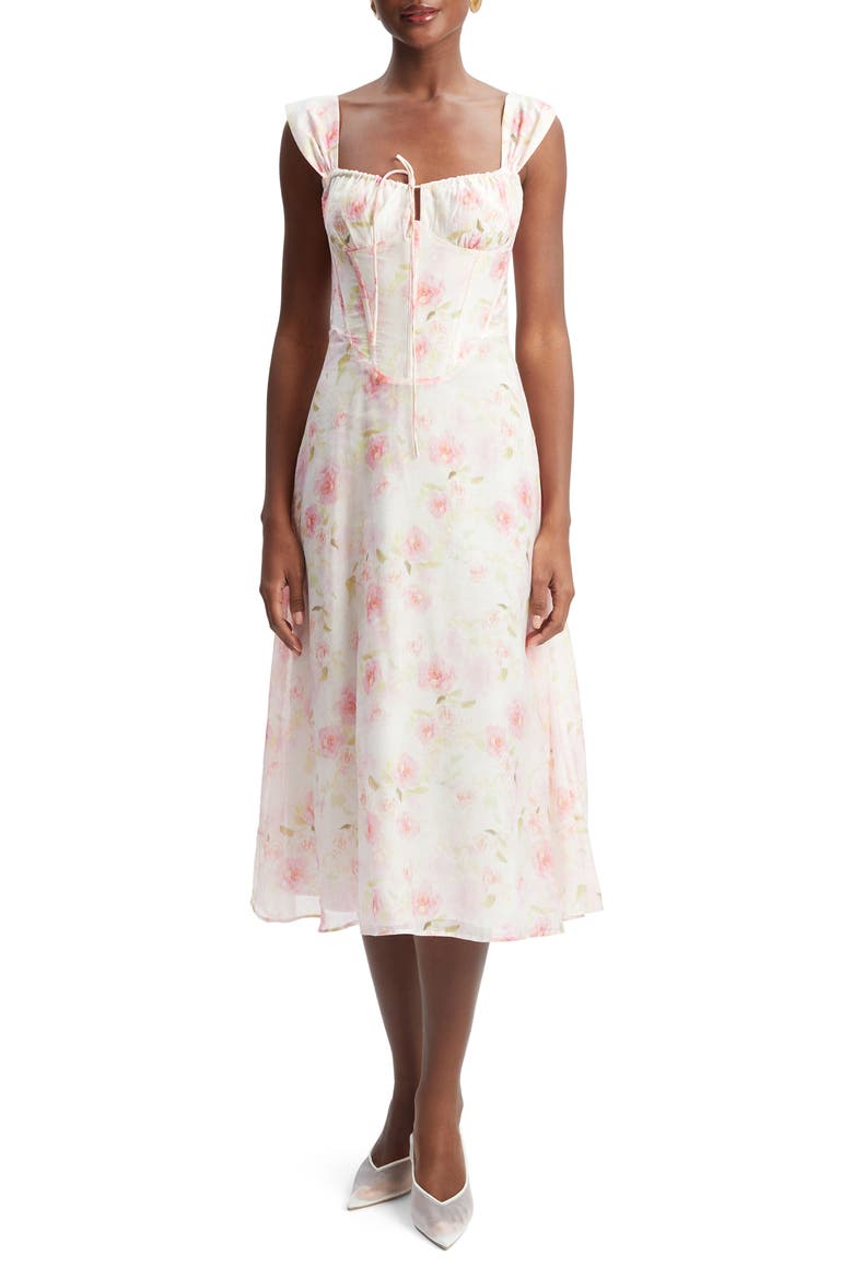 Esra Floral Corset Midi Dress, Main, color, PINK FLORAL