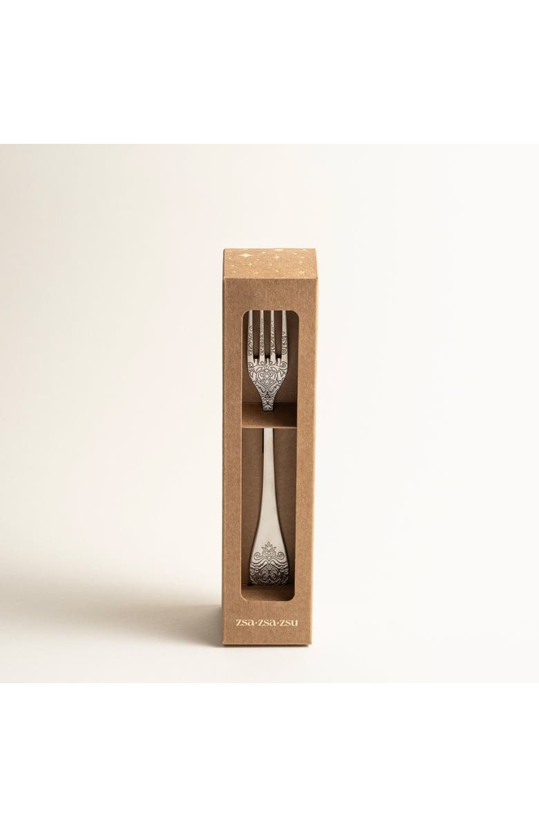 Zsa Zsa Zsu Dume Patterned Steel Dessert Fork Set Of 4, Alternate, color, Silver