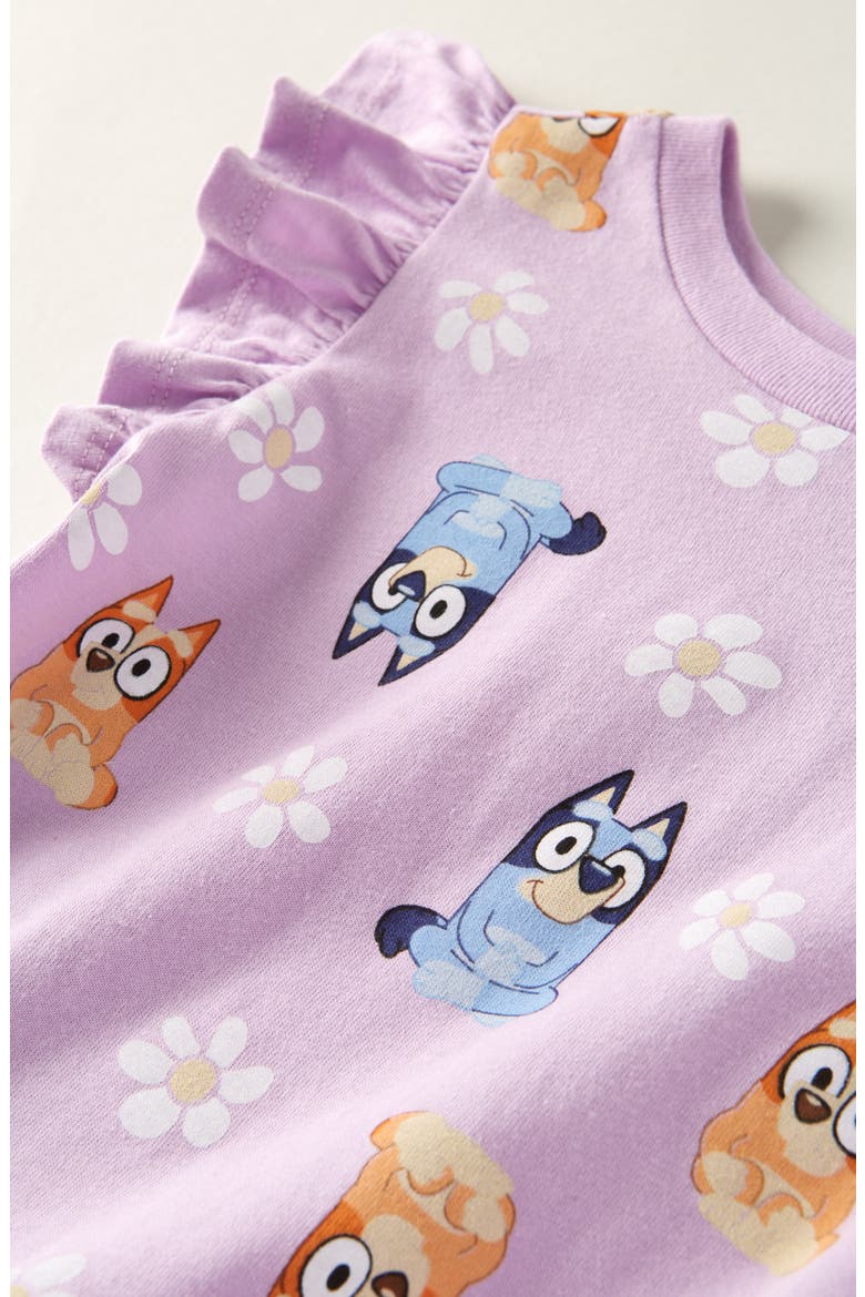 Kids' Ruffle Sleeve Cotton Graphic T-Shirt, Alternate, color, PURPLE PETAL BLUEY BINGO