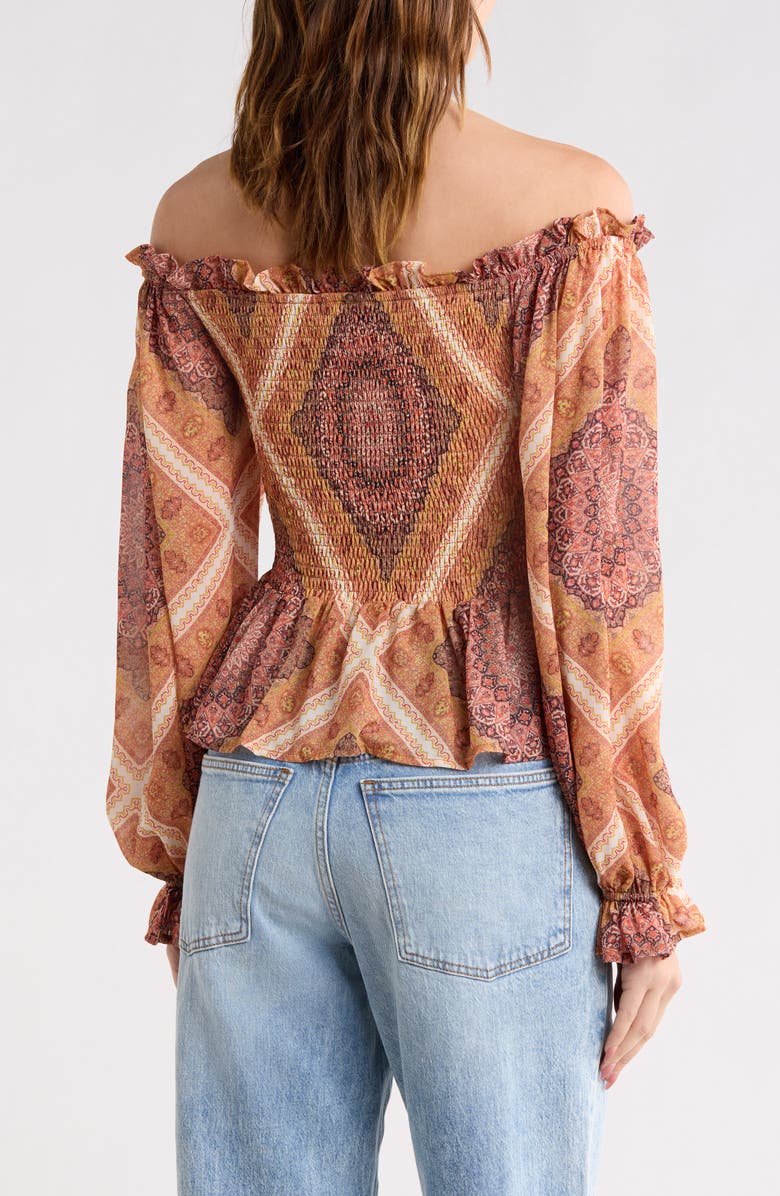 FLYING TOMATO Off-the-Shoulder Print Top, Alternate, color, Brown