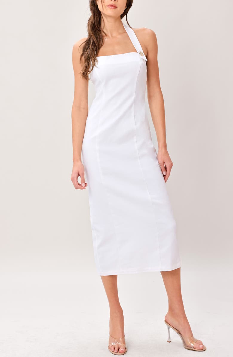 FLYING TOMATO Denim Midi Dress, Alternate, color, White