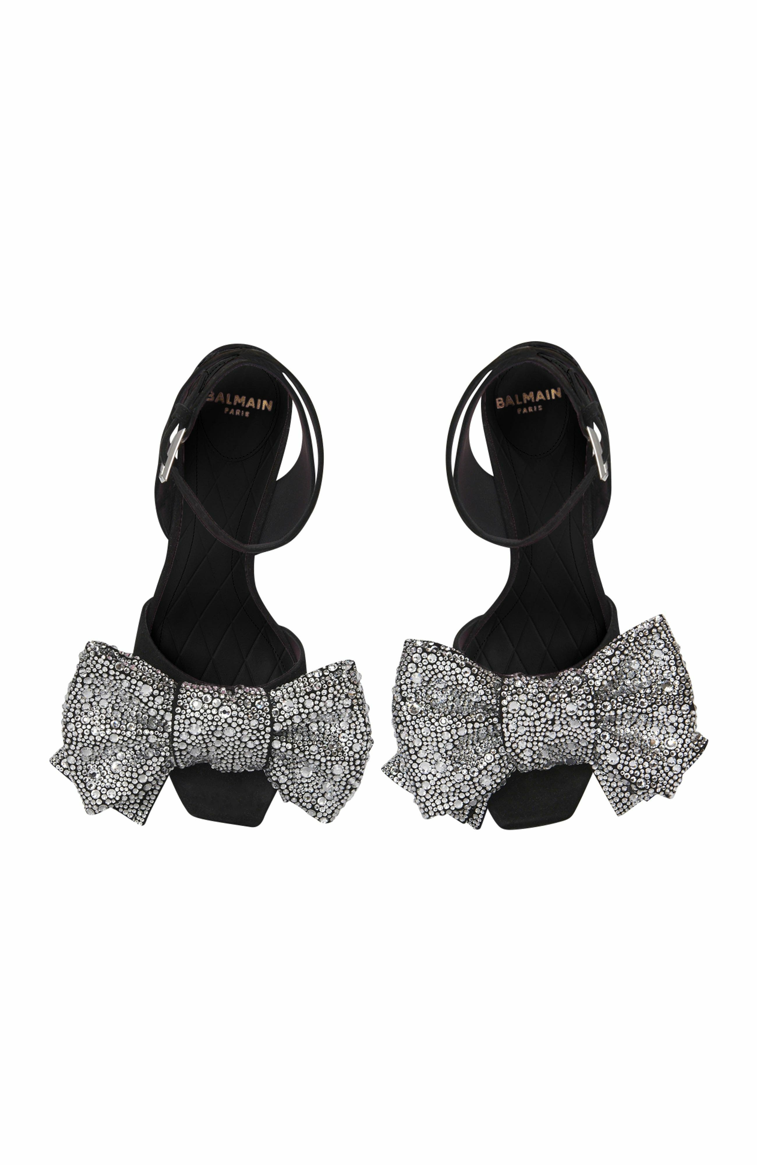 Balmain Suede Ruby Heels With Rhinestone Bows, Alternate, color, Black