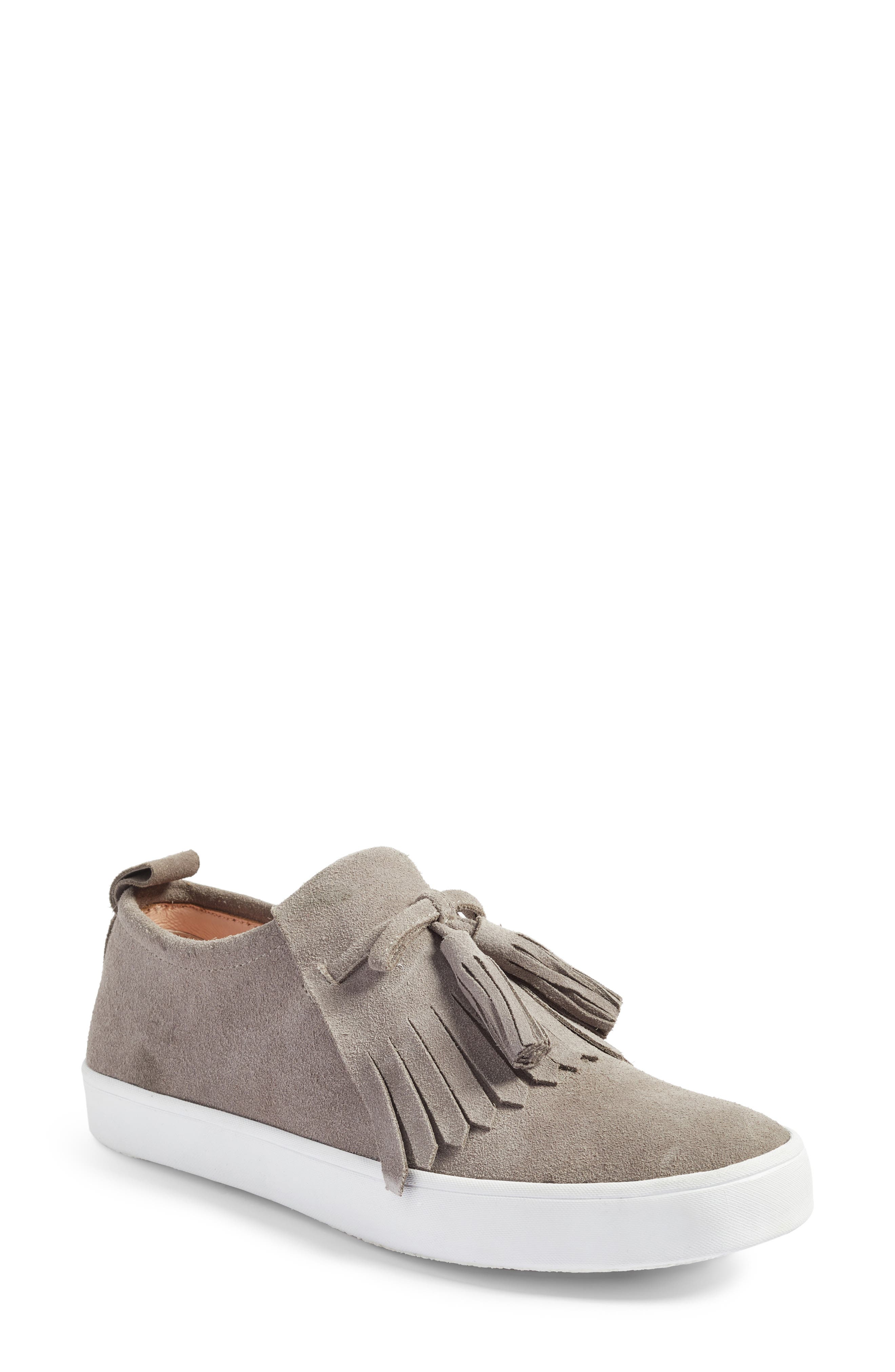 lenna tassel sneaker, Main, color, LIGHT GREY COW SUEDE