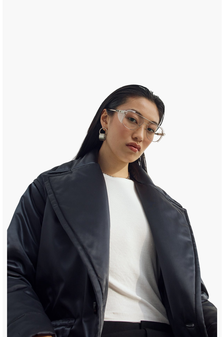 Satin Down Coat, Alternate, color, Black