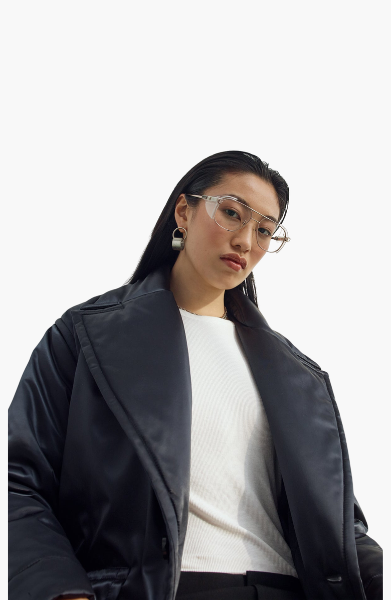 CAALO Satin Down Coat, Alternate, color, Black