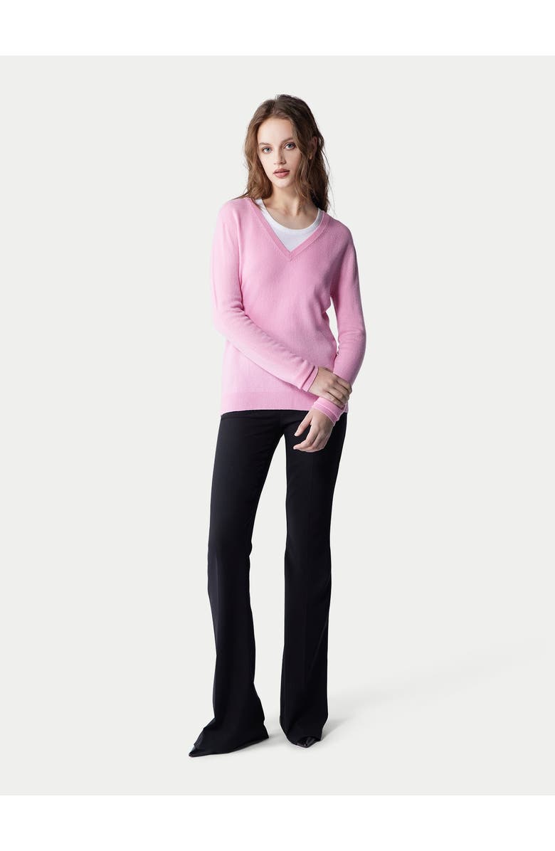 GOBI Mongolian Cashmere Essential Cashmere V-Neck Sweater, Alternate, color, Pink Frosting