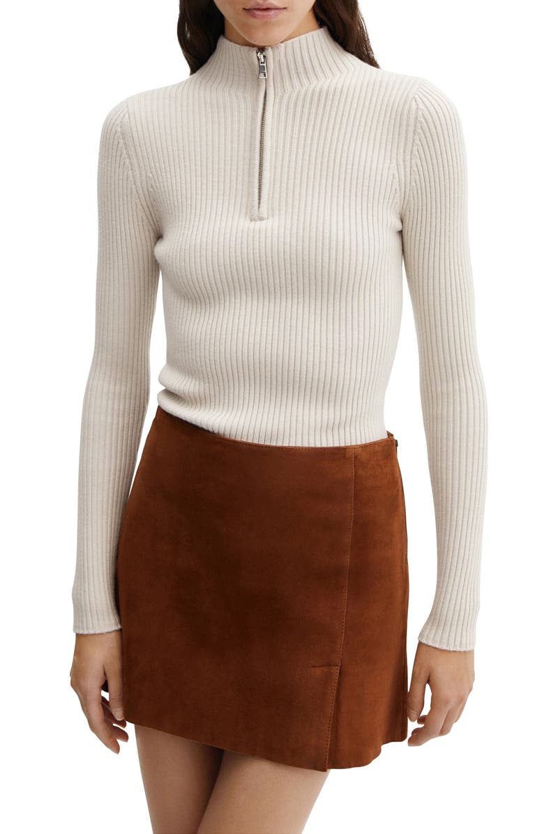 MANGO Half Zip Rib Sweater, Main, color, 