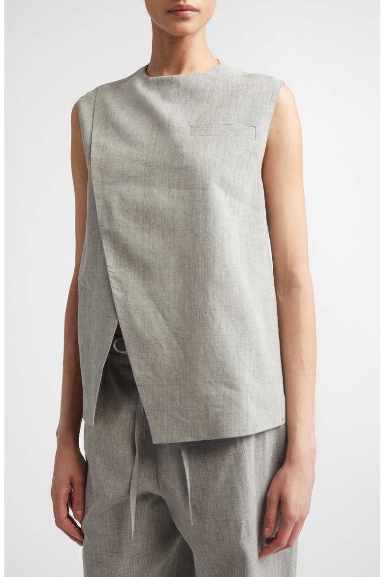 Della Asymmetric Mélange Linen & Cotton Top, Alternate, color, GREY MELANGE