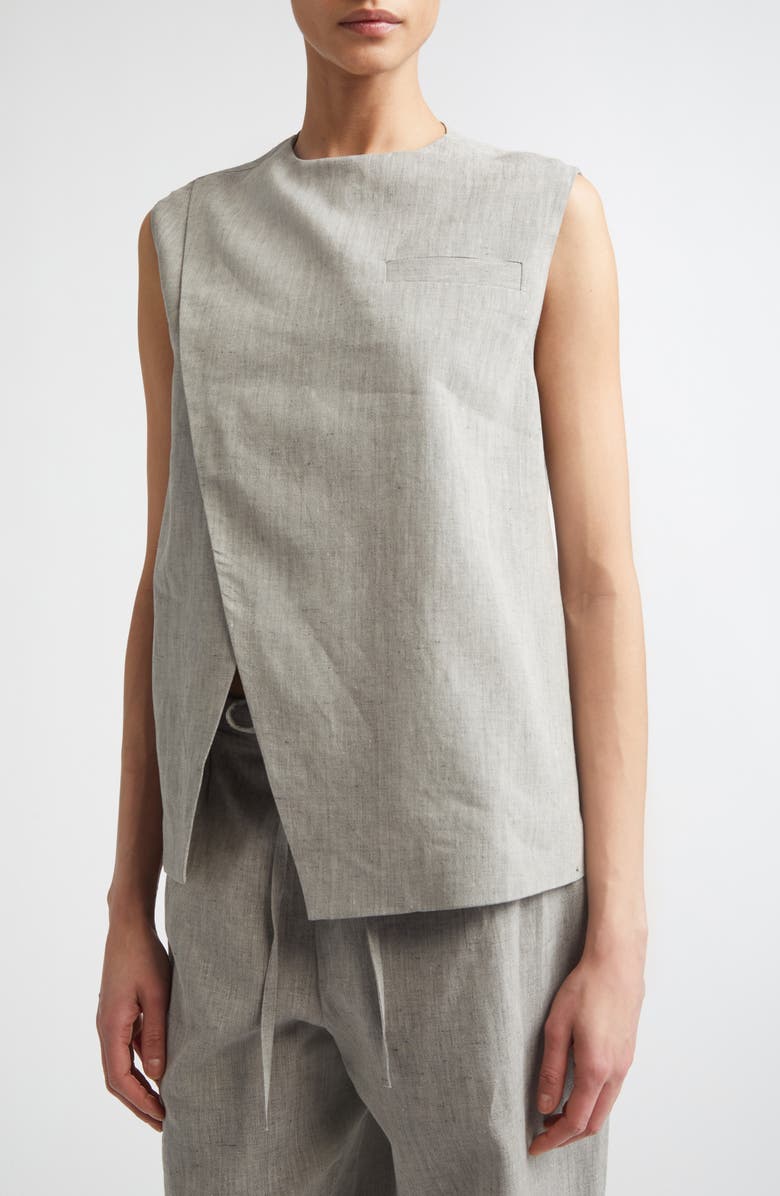 LOULOU DE SAISON Della Asymmetric Mélange Linen & Cotton Top, Alternate, color, Grey Melange