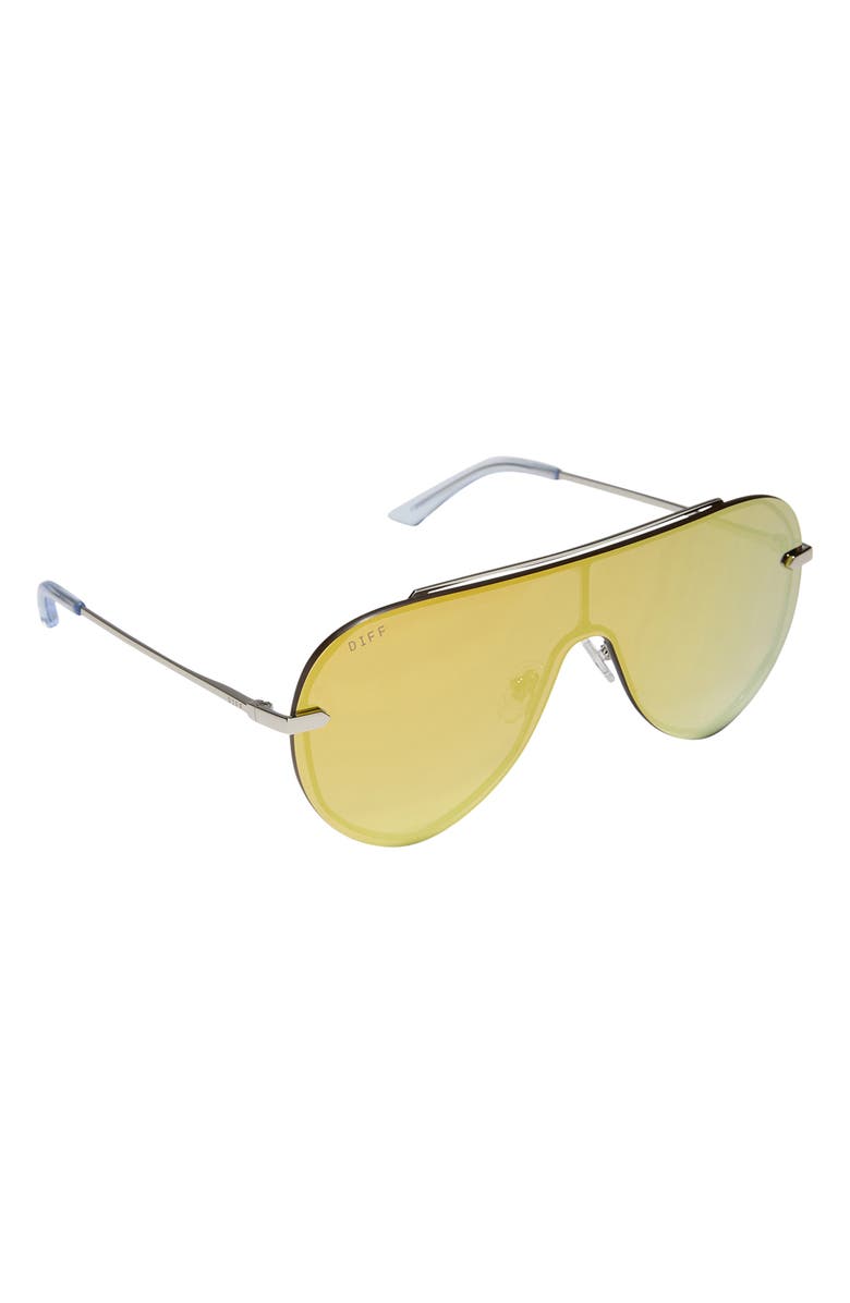 DIFF Imani 139mm Gradient Shield Sunglasses, Alternate, color, Silver / Gold Mirror