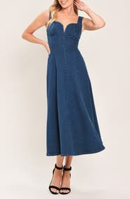 FLYING TOMATO Sleeveless Fit & Flare Denim Midi Dress