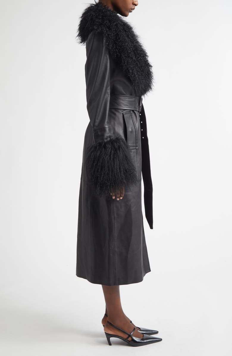 Stand Studio Monica Lambskin & Genuine Shearling Coat, Alternate, color, Black/ Black