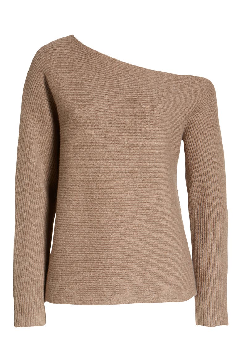 Ribbed One-Shoulder Pullover, Alternate, color, BROWN SHIITAKE HEATHER