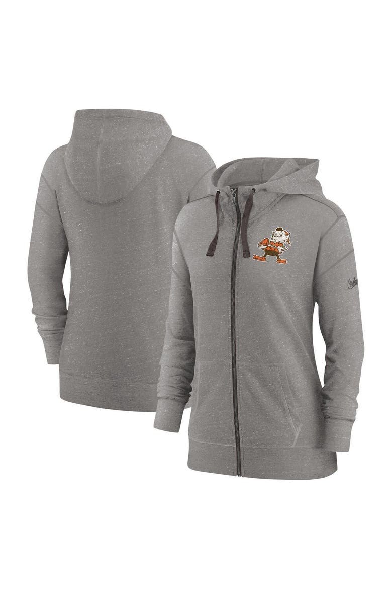 Women's Nike Heather Charcoal Cleveland Browns Gym Vintage Full-Zip Hoodie, Main, color, Heather Charcoal