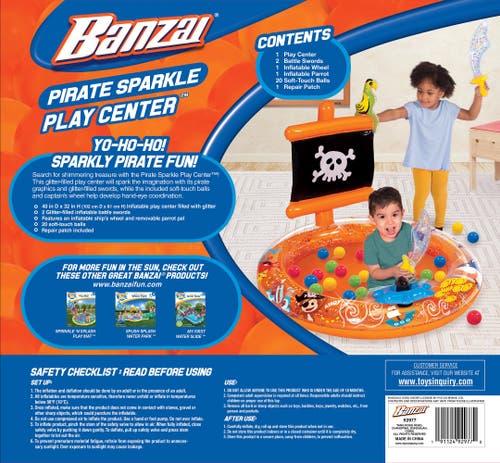 Banzai Pirate Sparkle Play Center Inflatable Ball Pit Includes 20 Balls