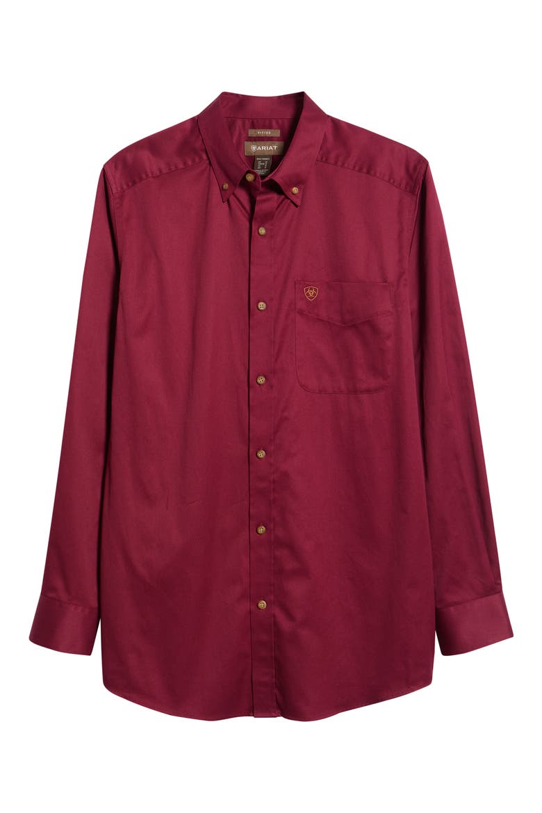Solid Twill Fitted Shirt, Alternate, color, BURGUNDY