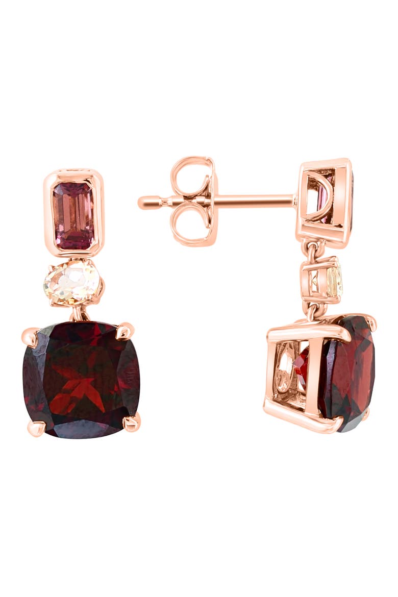 14K Rose Gold Pink Tourmaline, Morganite & Garnet Drop Earrings, Main, color, ROSE GOLD
