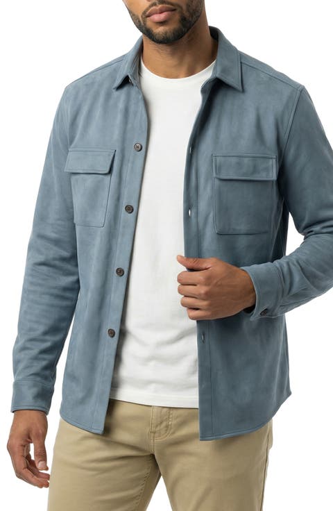 Stretch Faux Microsuede Shirt Jacket
