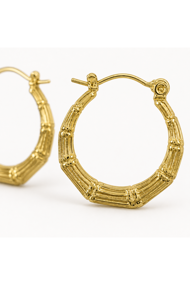 18K Yellow Gold Plated Segmented Ridged Hoop Earrings, Alternate, color, Gold