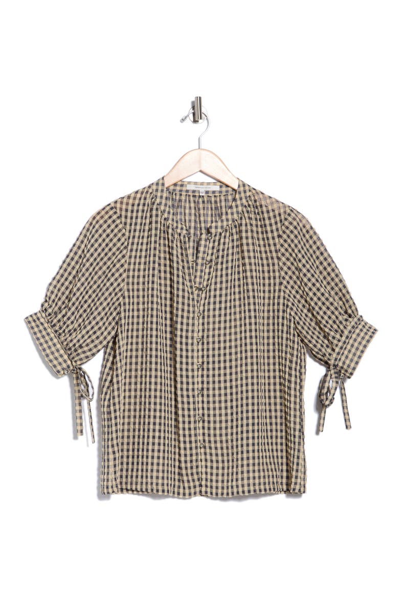 Aster Gingham Short Sleeve Button-Up Top, Main, color, BLUE COMBO