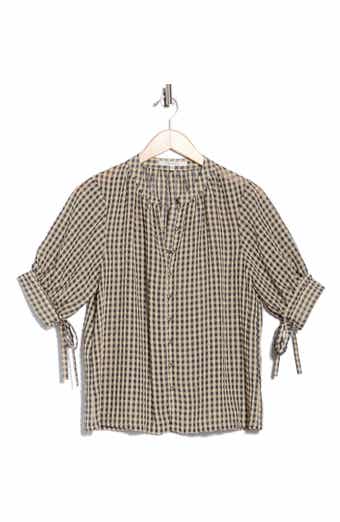 Aster Gingham Short Sleeve Button-Up Top