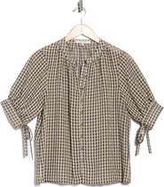 Rebecca Taylor Aster Gingham Short Sleeve Button-Up Top