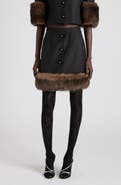 Valentino Silk Shantung Miniskirt with Genuine Shearling Trim