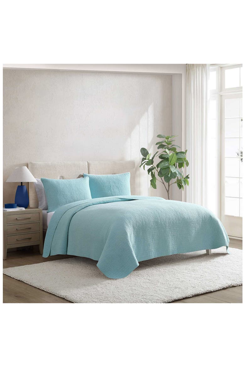 Seashore Stitch Cotton Quilt Set, Alternate, color, LIGHT / MEDIUM GREEN