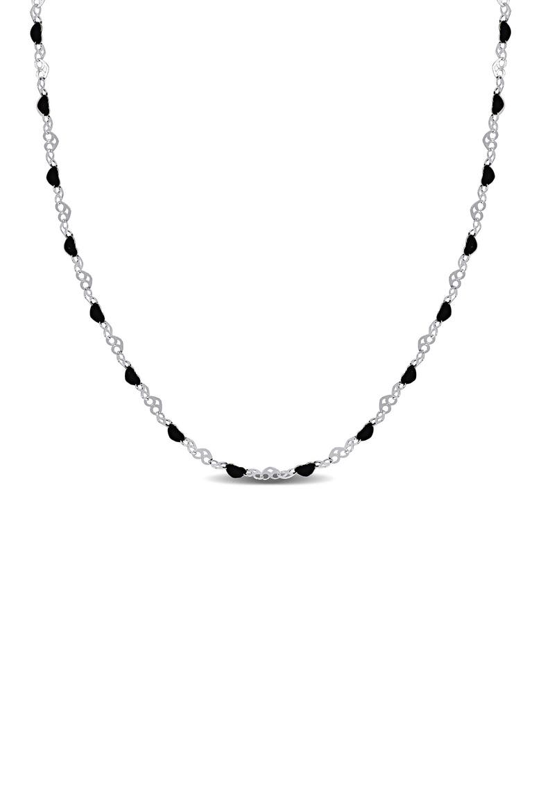 Sterling Silver Black Enamel Station Heart Link Necklace, Main, color, SILVER