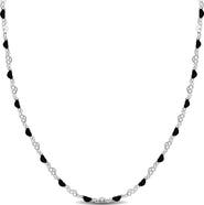 DELMAR Sterling Silver Black Enamel Station Heart Link Necklace