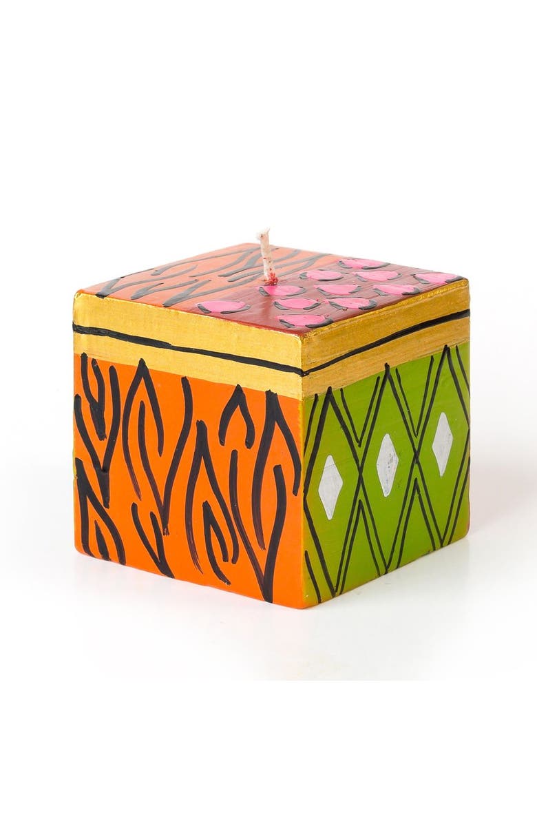 Thumbprint Artifacts Wild Animal Painted Cube Candle, Main, color, Cube - 3X3x3"