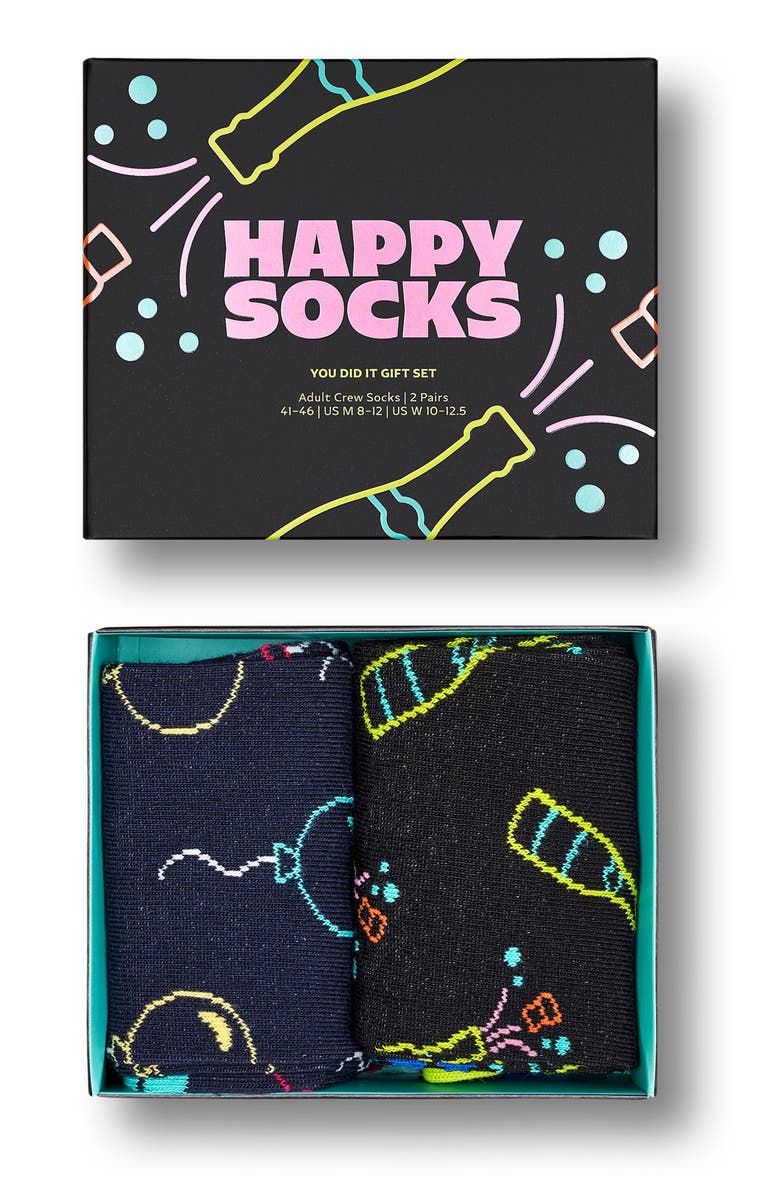 Happy Socks You Did It Assorted 2-Pack Crew Socks, Alternate, color, Black