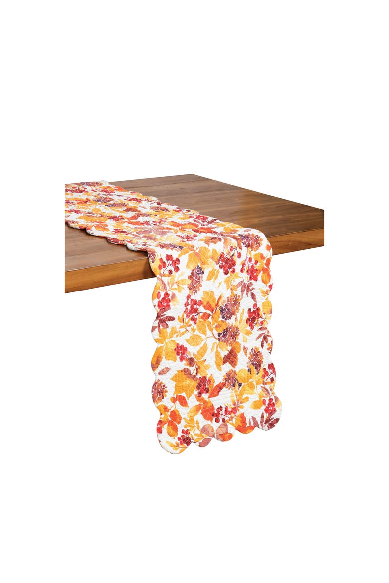 Cordelia Watercolor Falling Leaves Quilted 100% Cotton Table Runner 14" x 51", Alternate, color, Orange