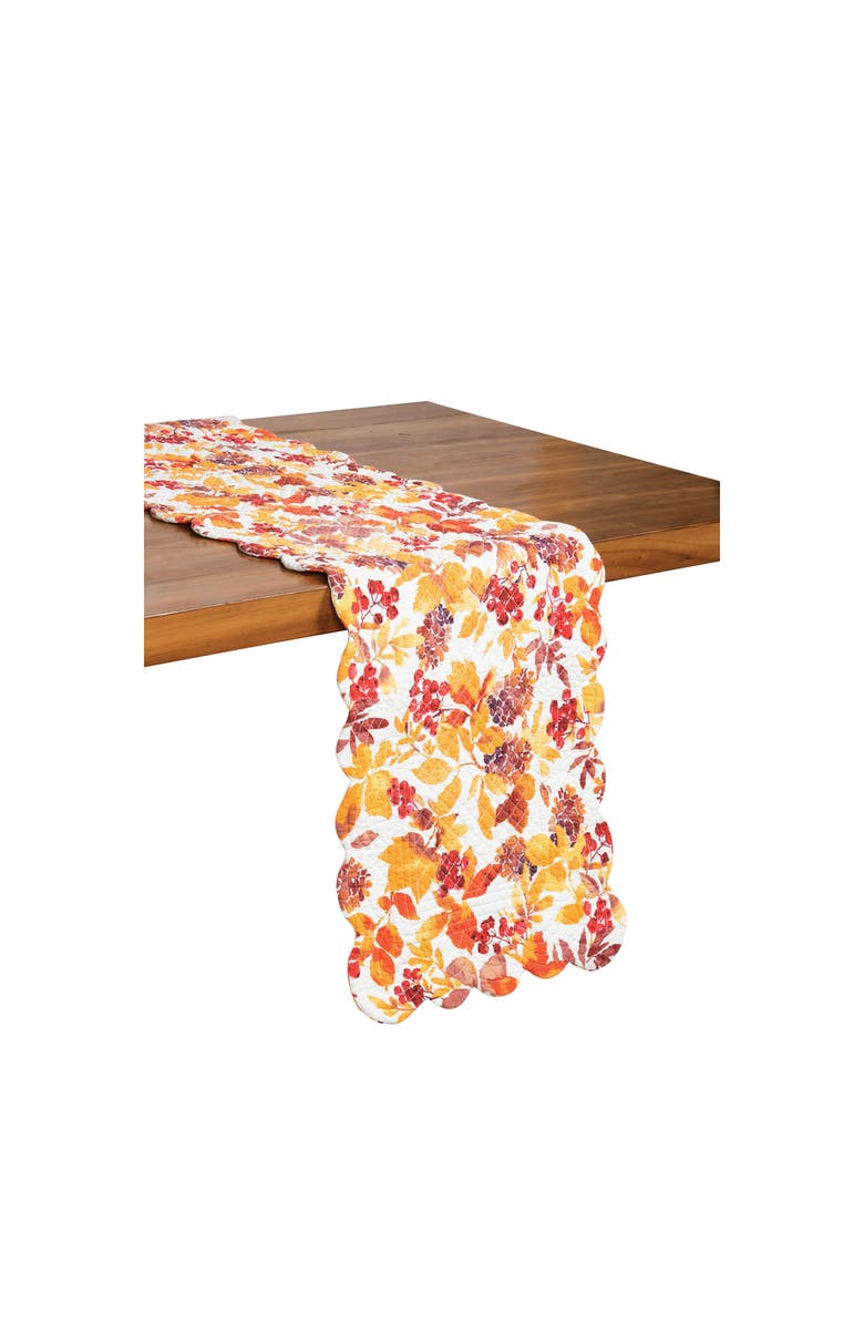 C&F Home Cordelia Watercolor Falling Leaves Quilted 100% Cotton Table Runner 14" x 51", Alternate, color, Orange