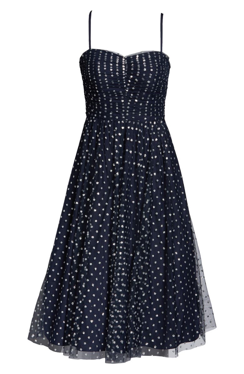 Eliza J Glitter Mesh Fit & Flare Cocktail Dress, Alternate, color, 