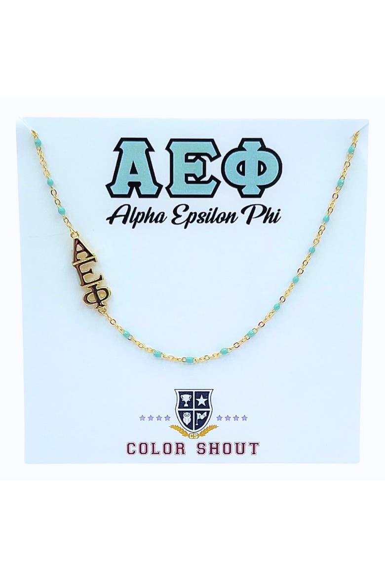 Alpha Epsilon Phi Greek Letter Side Set Necklace, Main, color, Yellow Gold