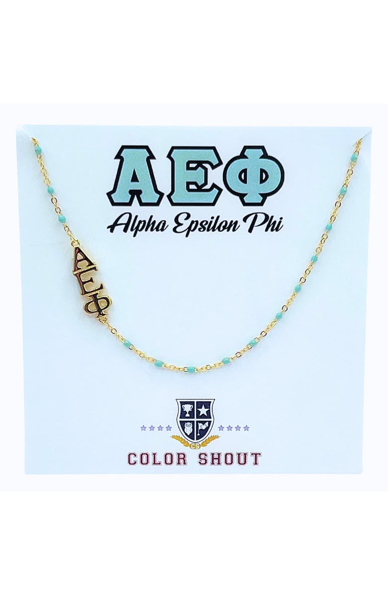 Color Shout Alpha Epsilon Phi Greek Letter Side Set Necklace, Main, color, Yellow Gold