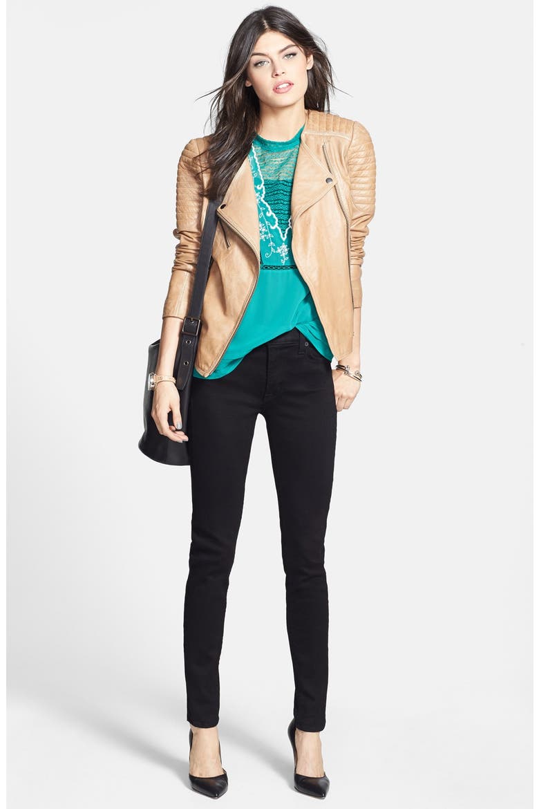 Treasure&Bond Quilted Leather Moto Jacket, Alternate, color, TAN