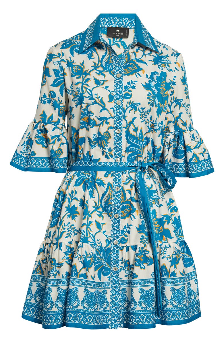 Etro Floral Print Cotton Shirtdress, Alternate, color, Print On White Base
